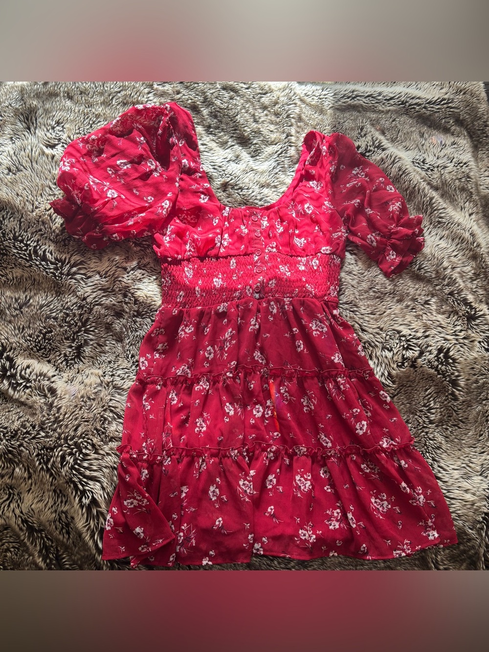 Francesca's Collections Red Floral Smocked Midi Dress